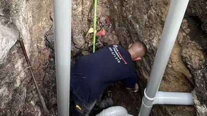 Exposed underground drainage pipes, Highett
